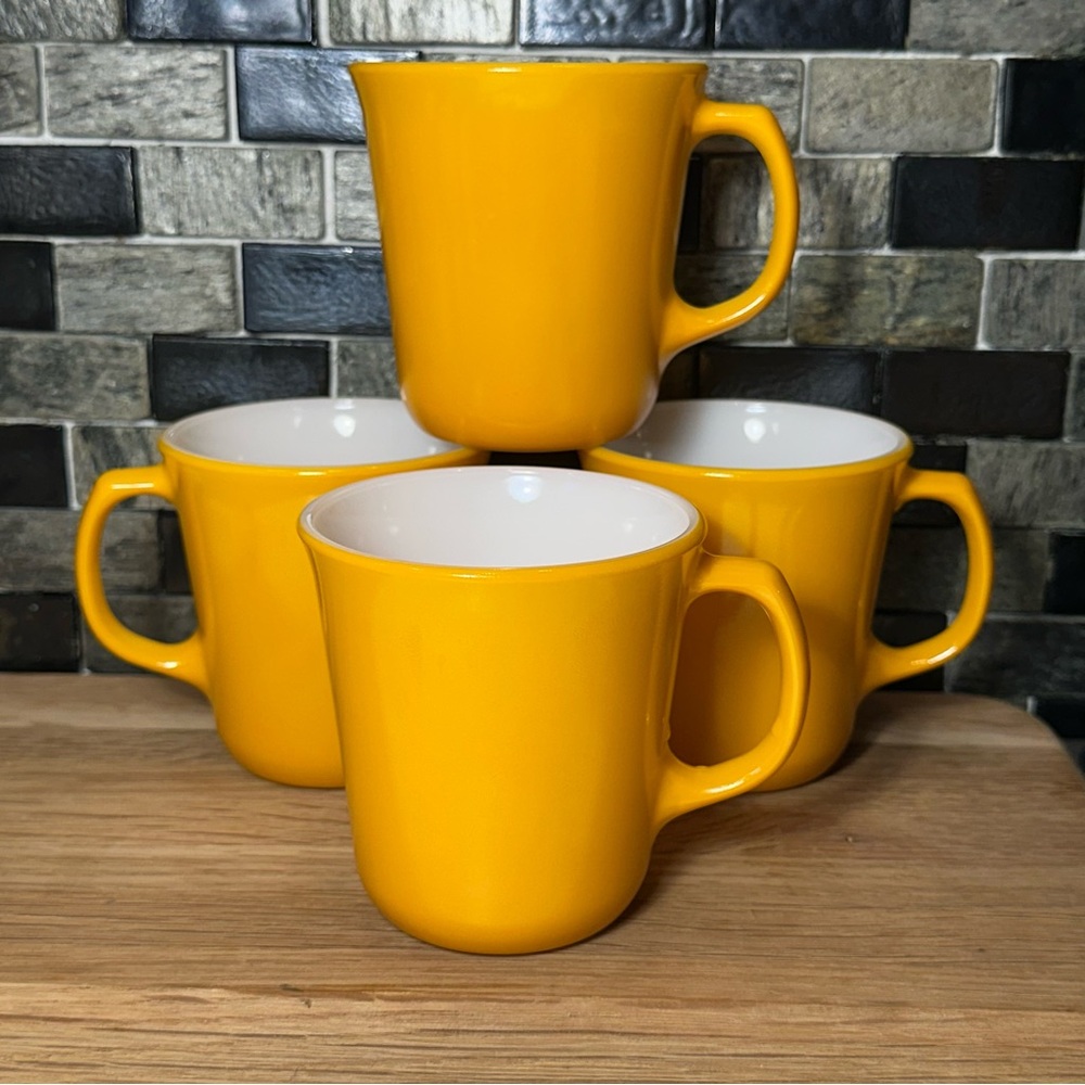 Corning Pyrex Citrus Orange D Handle Mugs FOUR Vintage Mugs